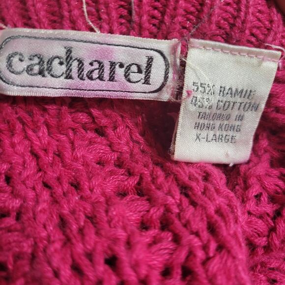 Vintage Cacharel Chunky Sweater Pink Pullover Slouchy Cable Knit Crewneck XL - Picture 7 of 16